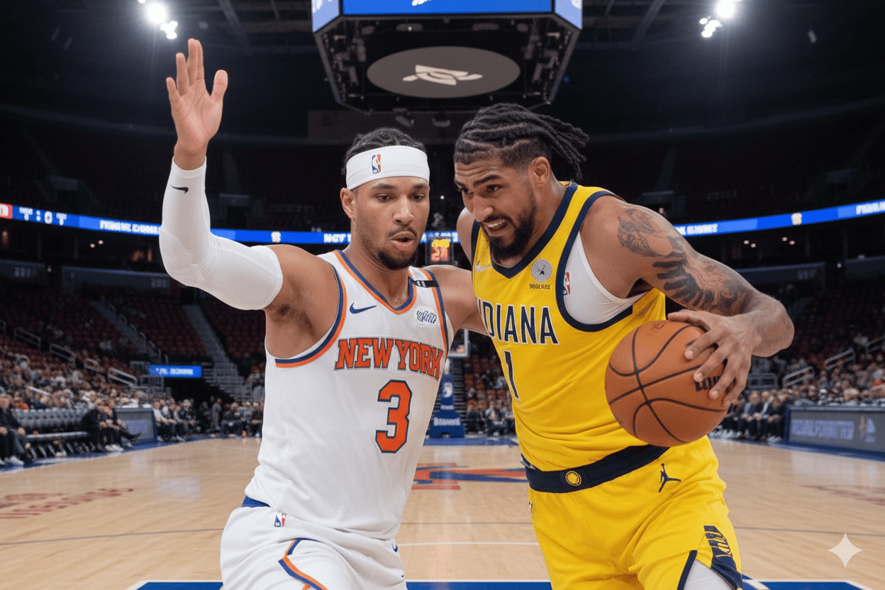 Knicks vs Pacers match player stats featured graphic