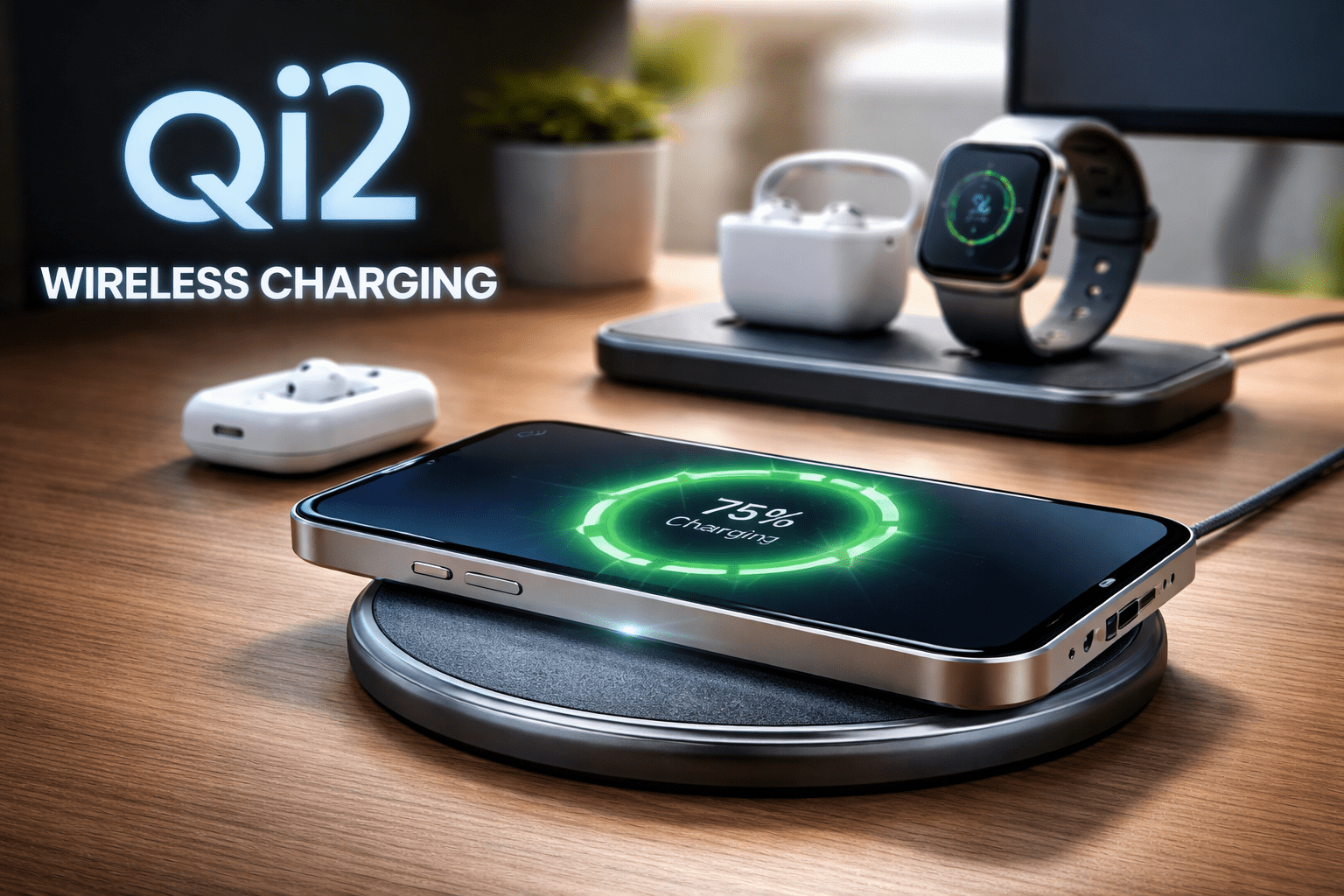 Qi2 wireless charging alaikas desk and lifestyle visual