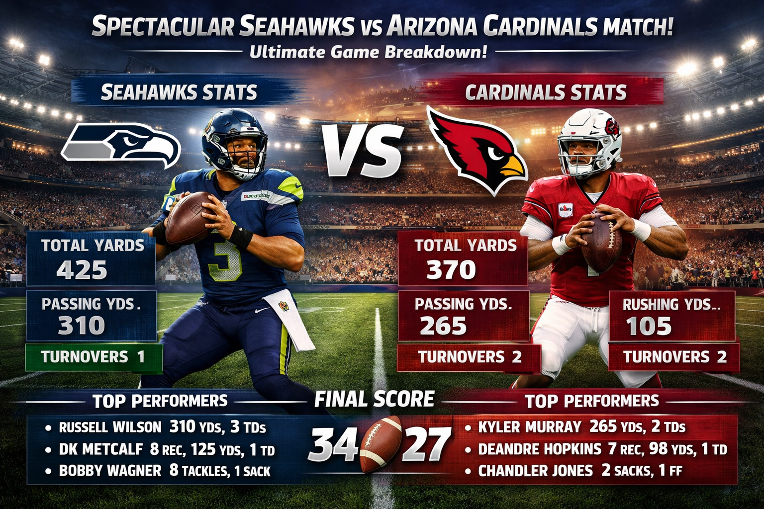 Seahawks vs Arizona Cardinals Match Player Stats