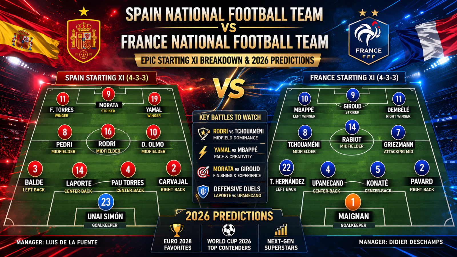 Spain National Football Team vs France National Football Team Lineups